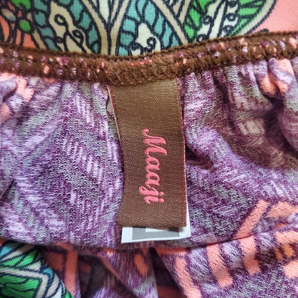 Anthropologie Maaji pink purple Susie patootie bird/geometric print maxi skirt - Picture 13 of 14